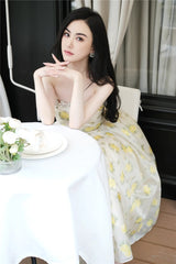 Lemon Yellow Strapless Long Cocktail Dress-Butter Cup