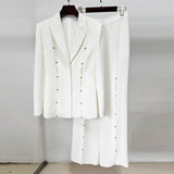 theresa diamond studded hollow out blazer set in white
