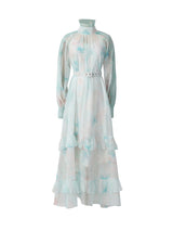 olga floral print lantern sleeve layer Sheer maxi dress