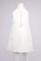 v-neck cutout backless crepe halter dress - white