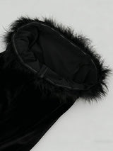 samantha feather velvet strapless mini dress in black