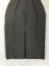 Fuzzy Trim Split Bodycon strapless midi Dress in black