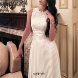 nancy lace embroidery pleated midi dress in white