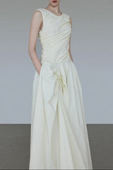 jenny ruched a-line sleeveless midi dress in apricot