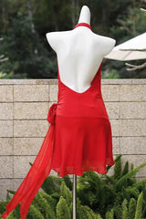 Halter backless V-neck sleeveless lace-up mini dress in red