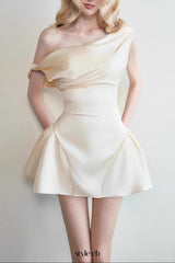 tina satin ruched mini dress in cream white