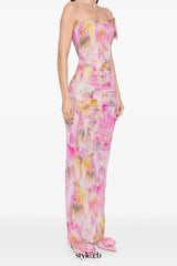 molly Floral Appliqué Print Maxi Dress in pink