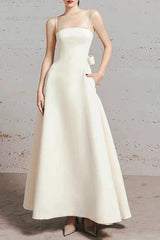 Tulle splicing bow sleeveless maxi dress - ivory