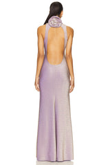 delia Sleeveless back flower embellished halter maxi dress in pale purple