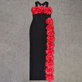 sebastiane Halterneck Flower Bandage Maxi Dress in black