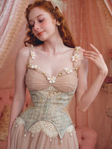 heloise lace mesh flower detail maxi dress in cream pink