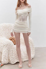 ava white Lace Knitted Fishbone Top Hip Skirt Two-Piece Set