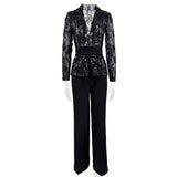 Mesh embroidered beaded jacket & trousers 2-piece set - black