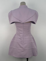 hilary purple Pleated cape mini dress with spaghetti straps