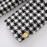 novia black Double-breasted houndstooth wool-blend tweed blazer