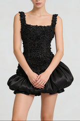 jocelyn flower embellished puffy mini dress in white