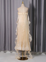 quintina Off Shoulder Pleated Maxi Dress in apricot