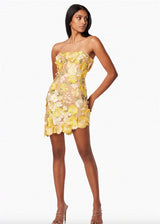 Strapless floral Mini Dress in yellow