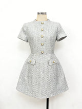 tiffany pearl-embellished tweed mini dress in gold