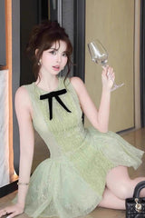 eleanore sleeveless embroidered mini dress in green