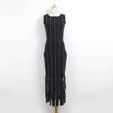 marjorie Fringed Knit Maxi Dress in black