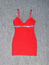 karen V-neck rhinestone embellished stretch Bodycon mini dress in red