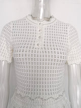 angela ruffle trim Pearl beaded knit sweater