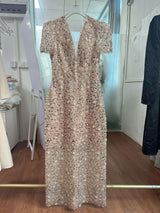 sleeveless flower Embroidery midi dress in beige