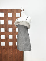 victoria Spaghetti Faux Fur Mini Dress in grey