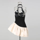 lyuba 3D Flower Contrast Color Bandage Mini Dress