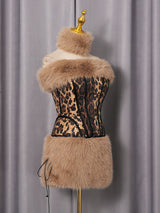 suzanne Leopard Fur Sequin Skirt Set