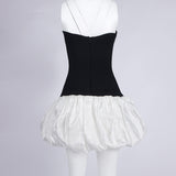Butterfly Embroidered Bodice Puffball mini Dress in black
