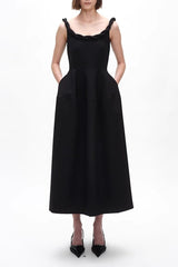 monica Braided shoulder straps midi dress in black