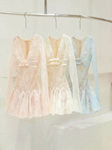 eileen Long-sleeve v-neck lace A-line mini dress in pink