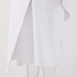 REGINA WHITE ASYMMETRIC NECK POLYCOTTON SHEATH MIDI DRESS