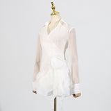 flower ruffle ribbon mini dress in white