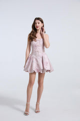 lisa jacquard fishbone bodice A-line mini dress in pink