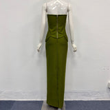 teresa green rhinestone embellished strapless top skirt set