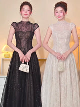 lace sequin A line midi dress