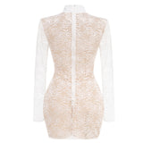 Lace jacquard fishbone bodycon mini dress in white