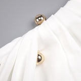 rita Metallic Double Ball Long-Sleeve High-Slit maxi Dress in white