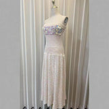 kimberley beige off-shoulder Sleeveless sequin jersey Maxi Dress