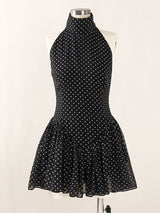 Polka Silk Chiffon sleeveless halter mini Dress in black