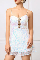gabrielle Petal-like gradient sequin mini dress in white