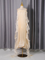 quintina Off Shoulder Pleated Maxi Dress in apricot