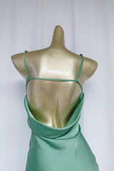 Vida Satin Midi Dress in Juniper Green