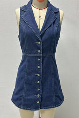 eartha Collared Denim Mini Dress - Dark Blue