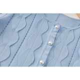 blue geometric circle pattern cardigan skirt two-piece set