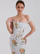 phoenix white Floral Print Fitted Corset Maxi Dress