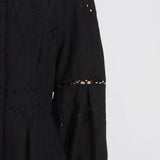 retro single-breasted hollow lace midi dress in black